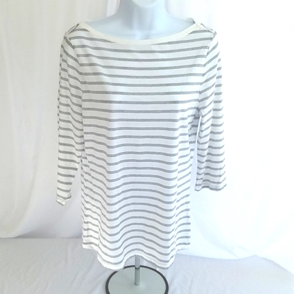 A New Day Black And White Striped Long Sleeve Boat Neck T-Shirt Size Medium